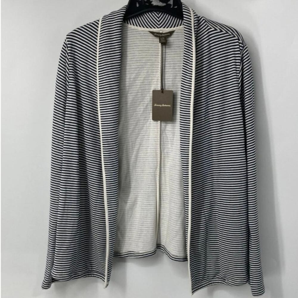 Tommy Bahama Blue White Striped Open Front Cotton Modal Cardigan Preppy Nautical